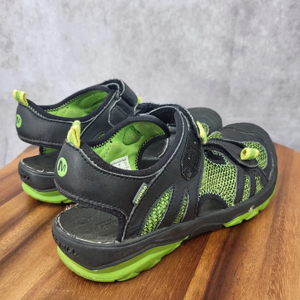 Merell Hydro Rapid Shoes Boys 4 M Black Green Leather Water Hiking Sport Sandals